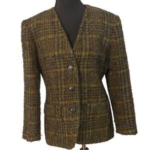 Vintage Petite Wool Blend Autumn‎ Plaid Blazer Jacket Size 8 Academia Old Money